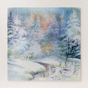 Winter Wonderland: Waterverf Landschap Legpuzzel