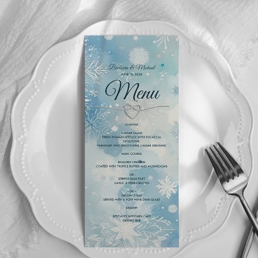 Winter Wonderland Wedding Menu Kaart