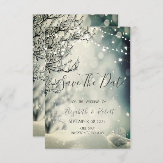 Winter Wonderland Wedding Save the Date (Voorkant / Achterkant)