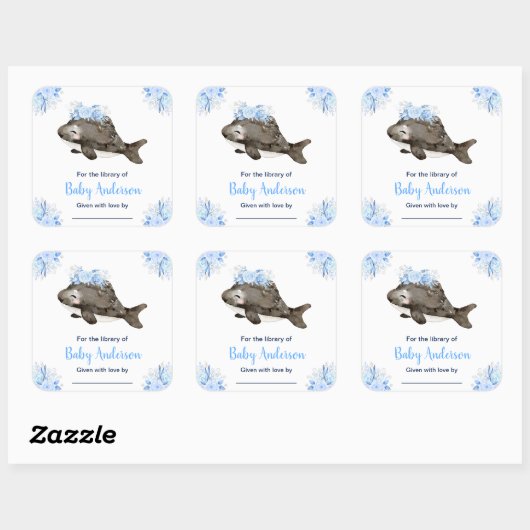 Winter Wonderland Whale Baby Shower Bookplate Vierkante Sticker (Vel)