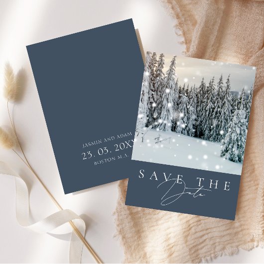 Winter Wonderland Woodland Sneeuwscript Bruiloft Save The Date