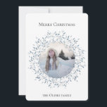 Winter Wonderland Wreath Flat Holiday Carte photo<br><div class="desc">Painted hiver glacé bracelet bleu branche,  "Joyeux Noël",  carte photo de vacances plat.</div>