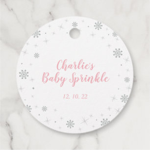 Winter Wonderland Zilver & Roze Meisje Baby Sprink Bedankjes Labels