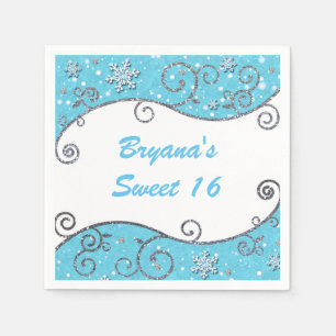 Winter Wonderland Zilveren Krullen Helder Blauw Servet