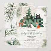 Winter Woodland 1er anniversaire Fête Invitation (Devant / Derrière)