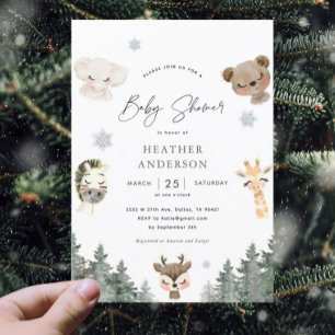 Winter Woodland Animal Baby shower Invitation Kaart