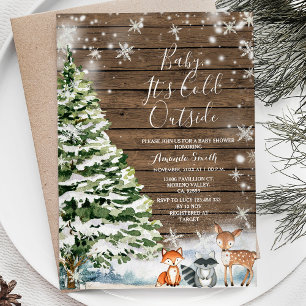 Winter Woodland Animal Evergreen Trees Baby shower Kaart