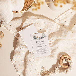 Winter Woodland Animals Baby Doopuitnodiging Kaart