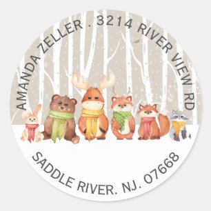 Winter Woodland Animals Baby shower Adreslabel Ronde Sticker