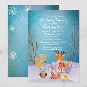 Winter Woodland Animals Baby shower Card Kaart