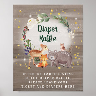 Winter Woodland Animals Baby shower Diaper Raffle Poster