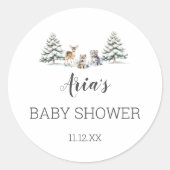 Winter Woodland Animals Baby shower Envelope Seal Ronde Sticker (Voorkant)