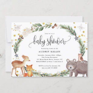 Winter Woodland Animals Baby shower Invitation Kaart