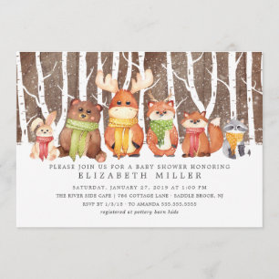 Winter Woodland Animals Baby shower Invitation Kaart