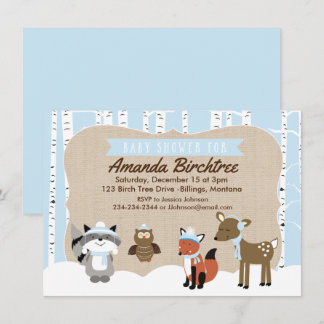 Winter Woodland Animals Baby shower Invite | Blauw Kaart