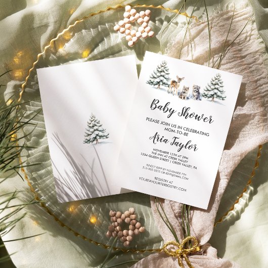 Winter Woodland Animals Baby shower Kaart