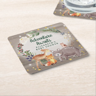 Winter Woodland Animals Baby shower Vierkante Kartonnen Onderzetter