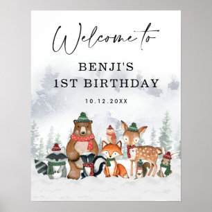 Winter Woodland Animals Birthday Party Welkom Poster