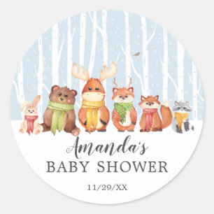 Winter Woodland Animals Boys Shower Favor Sticker