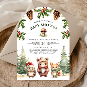 Winter Woodland Animals Christmas Arch Baby shower Kaart