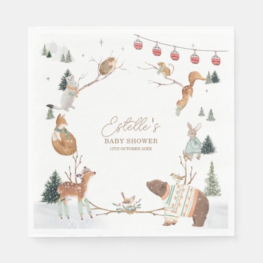 Winter Woodland Animals Forest Baby Shower Servet (Voorkant)