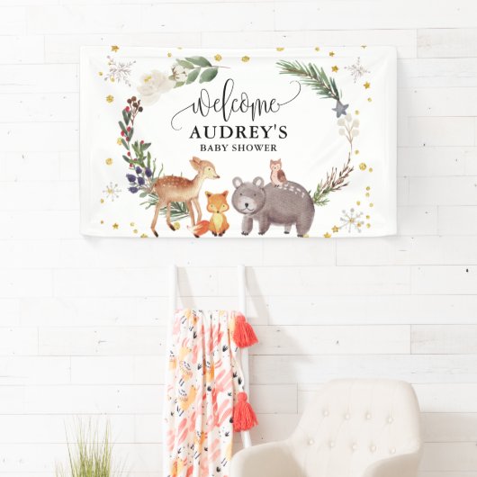 Winter Woodland Animals Landschap Welkom Spandoek (Insitu)