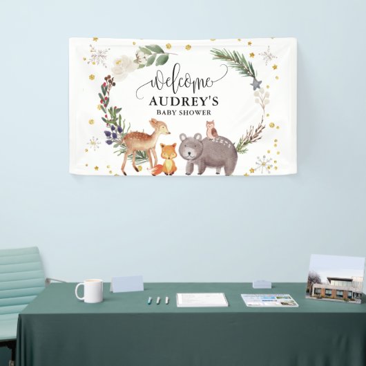 Winter Woodland Animals Landschap Welkom Spandoek (Beurs)