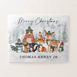 Winter Woodland Animals Merry Kerstfeestdag Legpuzzel