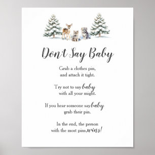 Winter Woodland Animals Shower Zeg niet Baby Game Poster