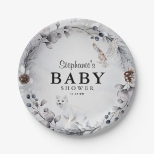 Winter Woodland Animals Waterverf Baby shower Papieren Bordje