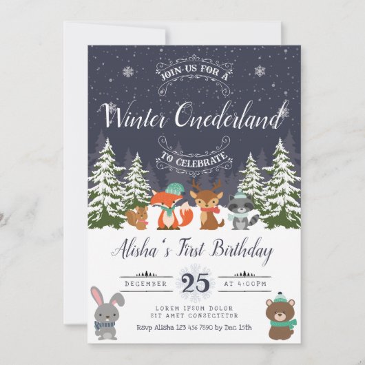Winter Woodland Birthday Invitation Kaart (Voorkant)