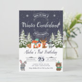 Winter Woodland Birthday Invitation Kaart (Staand voorkant)
