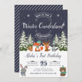 Winter Woodland Birthday Invitation Kaart (Voorkant / Achterkant)