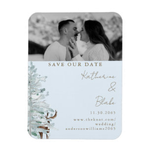 Winter Woodland Blue Wedding Foto's Sla je datum o Magneet