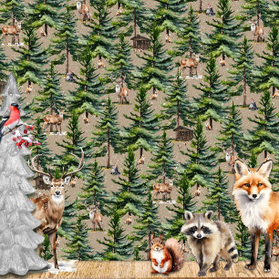 Winter Woodland Bos Dieren Eerste Sneeuw Kraft Cadeaupapier