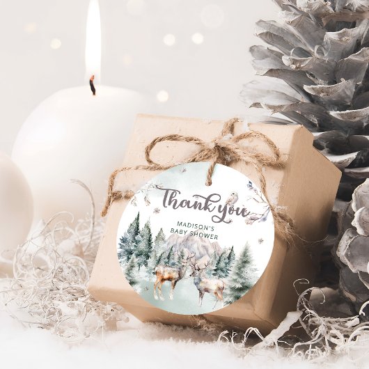 Winter Woodland Deer Baby shower Bedankt Bedankjes Labels