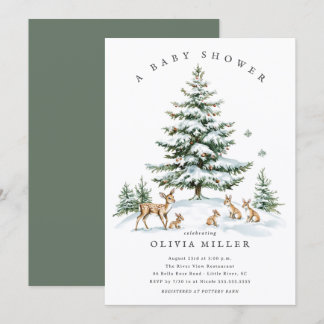 Winter Woodland Deer Baby Shower Kaart