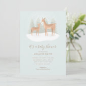 Winter Woodland Deer Blue Baby shower Invitation Kaart (Staand voorkant)