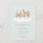 Winter Woodland Deer Blue Baby shower Invitation Kaart (Voorkant / Achterkant)