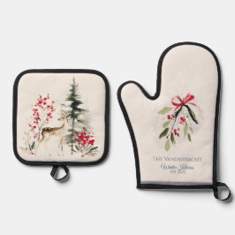 Winter Woodland Deer & Mistletoe Ovenwant & Pannenlap Set