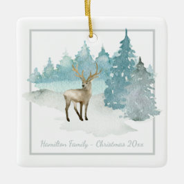 Winter Woodland Deer Persoonlijke Kerstmis Keramisch Ornament