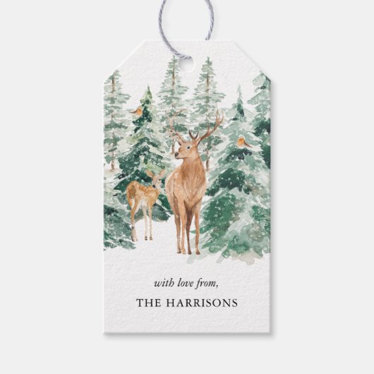 Winter Woodland Deer Rustic Kerstmis Cadeaulabel (Voorkant)