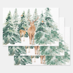Winter Woodland Deer Rustic Kerstmis Inpakpapier Vel