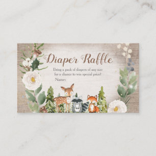 Winter Woodland Diaper Raffle White Floral Informatiekaartje