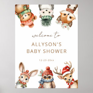 Winter Woodland dieren baby shower welkomstbord Poster