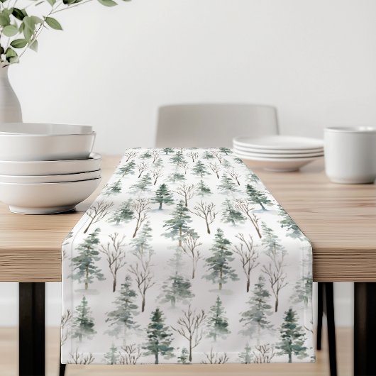 Winter Woodland Evergreen Forest Pattern Korte Tafelloper