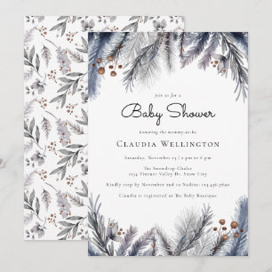 Winter Woodland Foliage Waterverf Baby shower Kaart