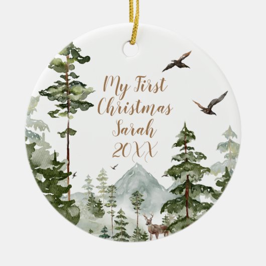 Winter Woodland Forest 1e Kerstmis Keramisch Ornament (Voorkant)