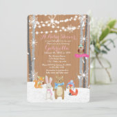 Winter Woodland Forest Baby Girl Douche Uitnodigin Kaart (Staand voorkant)