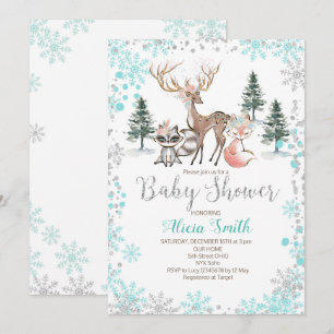 Winter Woodland Forest Baby Girl Shower Kaart
